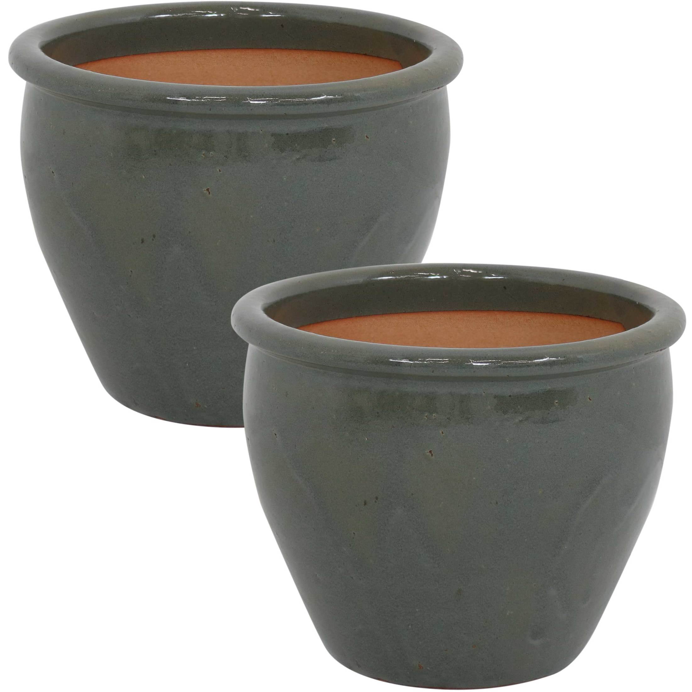 Sunnydaze Chalet 11.75" x 11.75" x 9.5" Round Gray Ceramic Outdoor Planter 2-Count