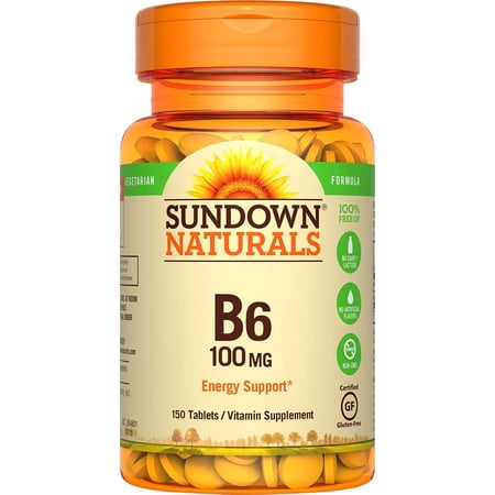 (2 pack) (2 Pack) Sundown Naturals B6 Vegetarian Formula Vitamin Supplement Tablets, 50 mg, 150 count