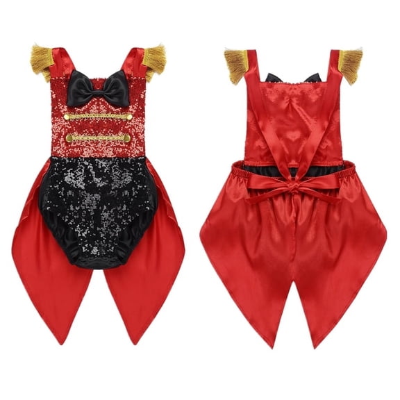 iiniim Baby Sequined Ringmaster Circus Show Girls Boys One Piece Romper Hi-Lo Tailcoat Halloween Party Size 6M-5 Black&Red 12-18 Months