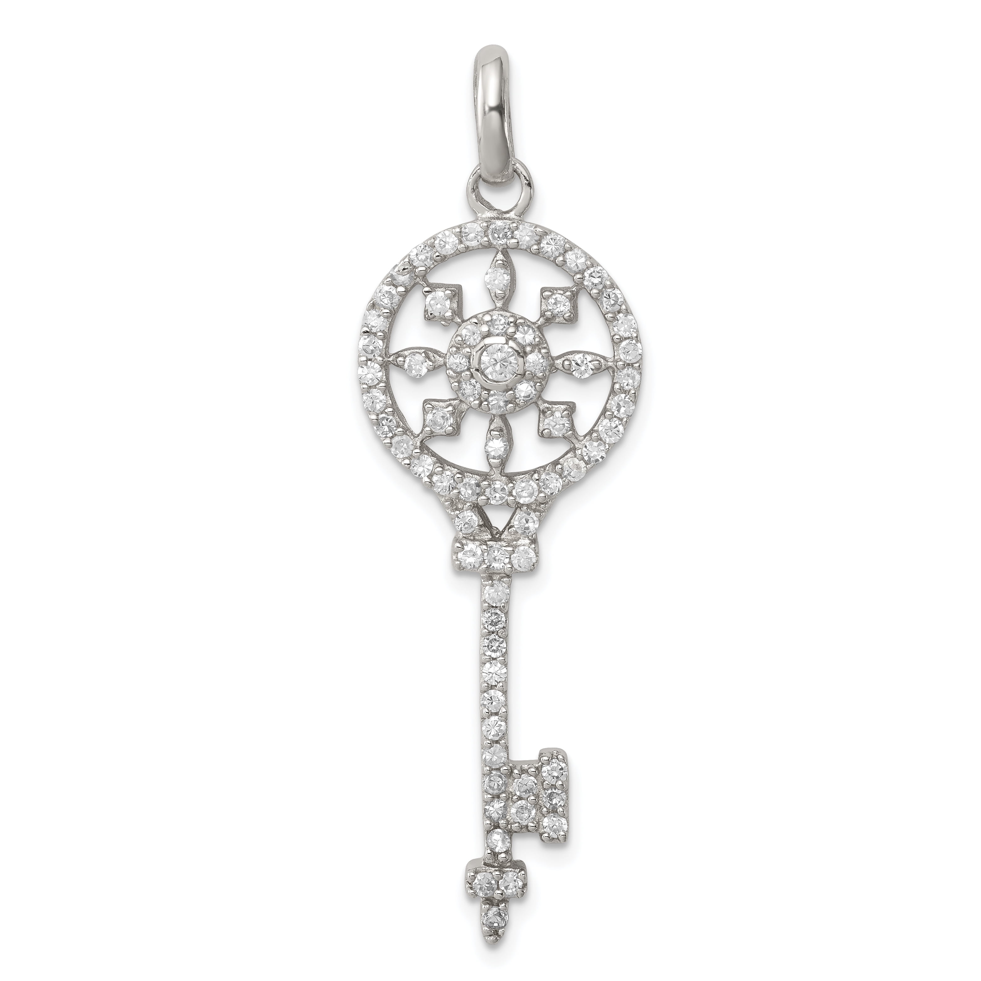 925 Sterling Silver Cubic Zirconia Cz Key Pendant Charm Necklace Fine Jewelry For Women Gifts For Her