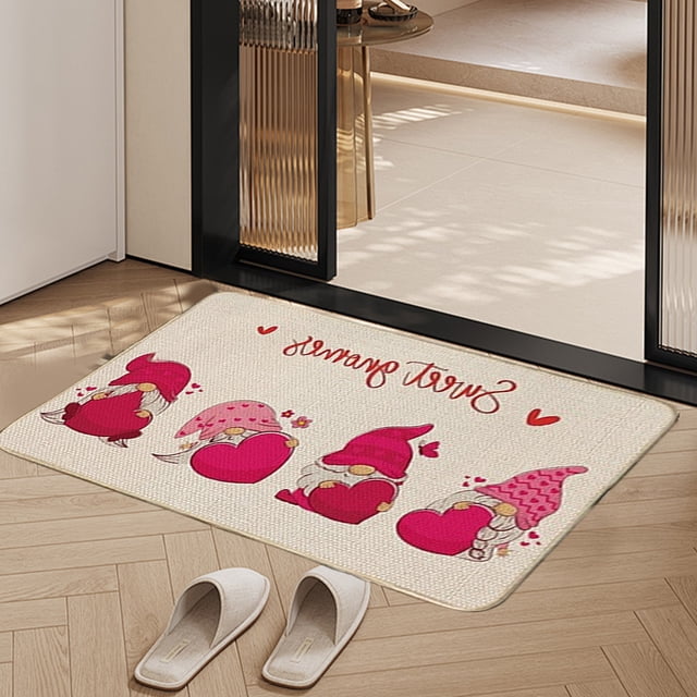 Felpudo de San Valentín, felpudo de bienvenida para exteriores, para puerta de entrada, con gnomos de San Valentín, regalos de corazones de amor, felpudo antideslizante, alfombra de entrada interior,