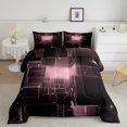 thumbnail image 1 of Geometric Abstract Bedding 3D Modern Glowing Square Plaid Comforter Set Pink Room Decor for Teen Girls, Neon Light Gradient Grid Bedding Comforter Sets Full 3Pcs, Poppy Plaid Pink, 1 of 5