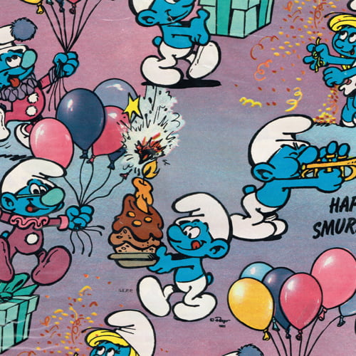 Vintage Smurf Wrapping Paper 2 Sheets Christmas Presents "1982"  20"x 30" 