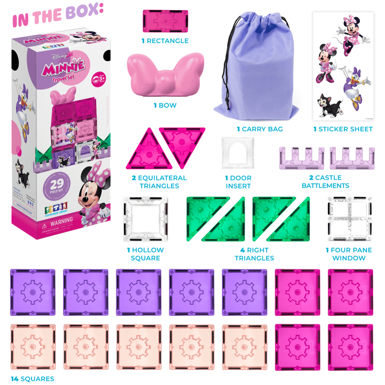 Official Disney Junior Minnie Mouse Magnetic Tile Travel Set - 29-Piece - Ages 3+