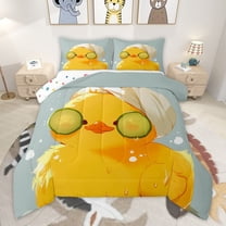 Manfei Cartoon Yellow Duck 3-Piece Full Size Comforter Sets for Teens Kids Children,Kawaii Bathing Animal Bedding Comforter Set,Cute Pets Lightweight Bedding Sets,Ultra Soft Home Decor
