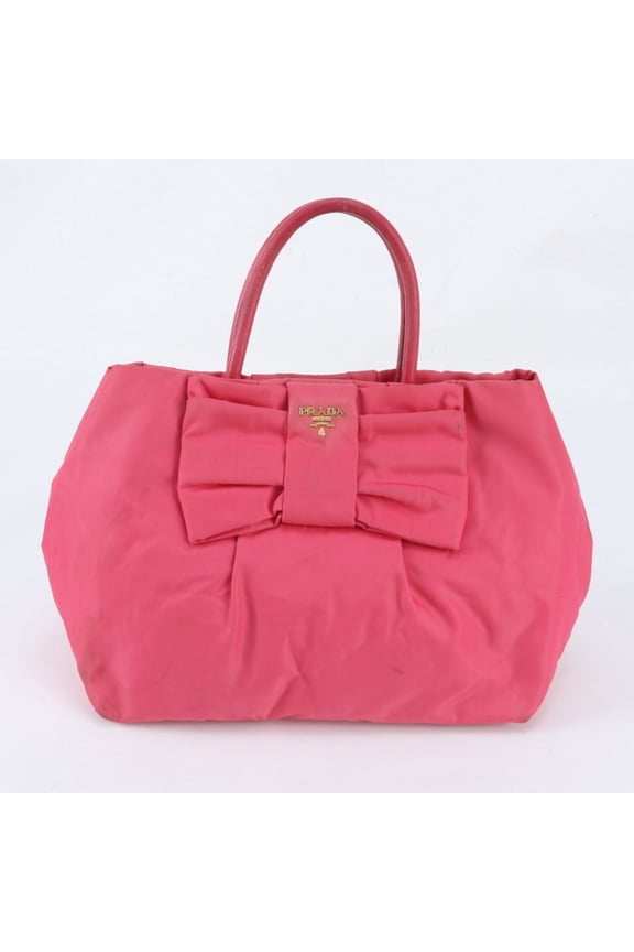 Pre-Owned Prada Tessuto Nylon Ribbon Motif Leather Tote Bag Handbag Shoulder Brand Women's