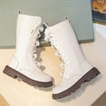 thumbnail image 7 of UngA Girls Tall Boots Boys Girls Waterproof Lace Up Side Zipper Mid Calf Combat Riding Boots White,1, 7 of 7