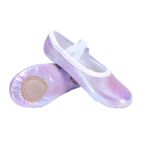 Xfvqtps Ballet Shoes for Girls Soft Sole Non Slip Cross Elastic Straps Solid Color Glitter Glossy Surface Dance Shoes for Gymnastics Performance Purple
