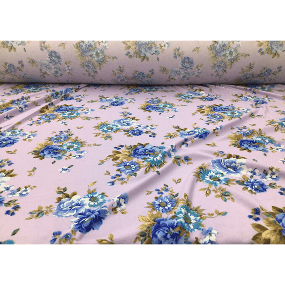 Printed Liverpool Textured Fabric Stretch Lilac Purple Blue Brown Floral 1N33