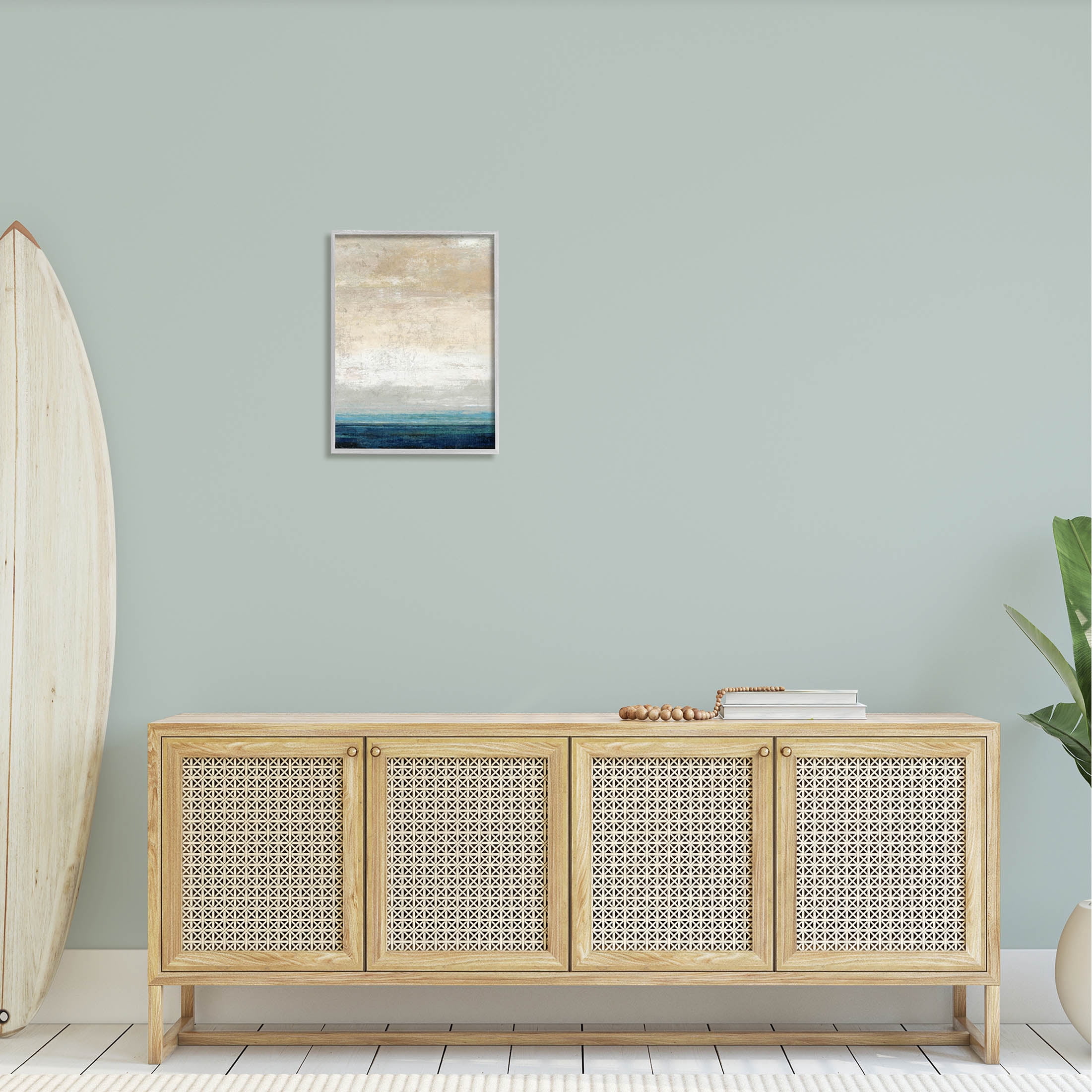 Stupell Industries Distressed Ocean Landscape Abstract Painting Gray Framed Art Print Wall Art, Design by Suzanne Nicoll