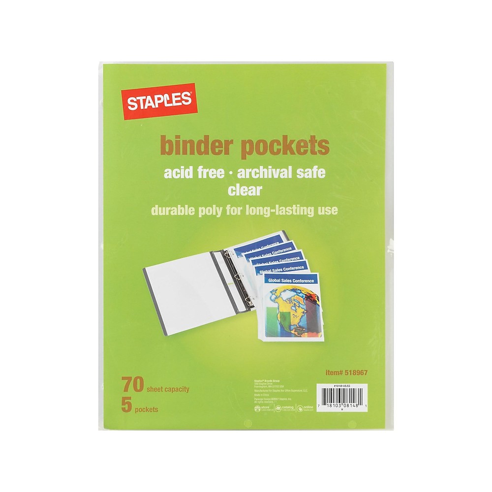 Staples Clear Divider Pockets 3Hole Punched Clear 1 Set/Pack (15159CC
