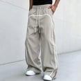 thumbnail image 5 of USNSM Men's Drawstring Elastic Waist Sports Pants Wide Leg Loose Trousers Soft Cozy Breathable Lightweight Casual Business Daily Wear Beige L, 5 of 6