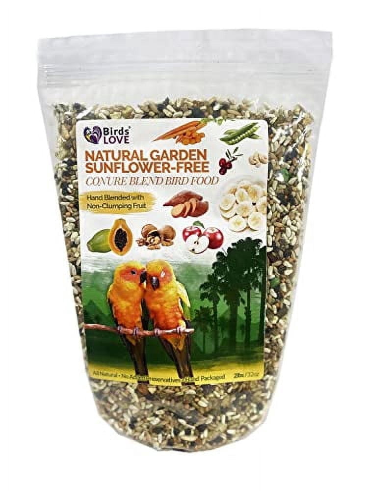 Birds LOVE Natural Garden Sunflower-Free Conure Bird Food, Fruit, Nut, Vegetable & Seed Blend for Conures and Similar Parrots, Resealable Bag, 2 lb