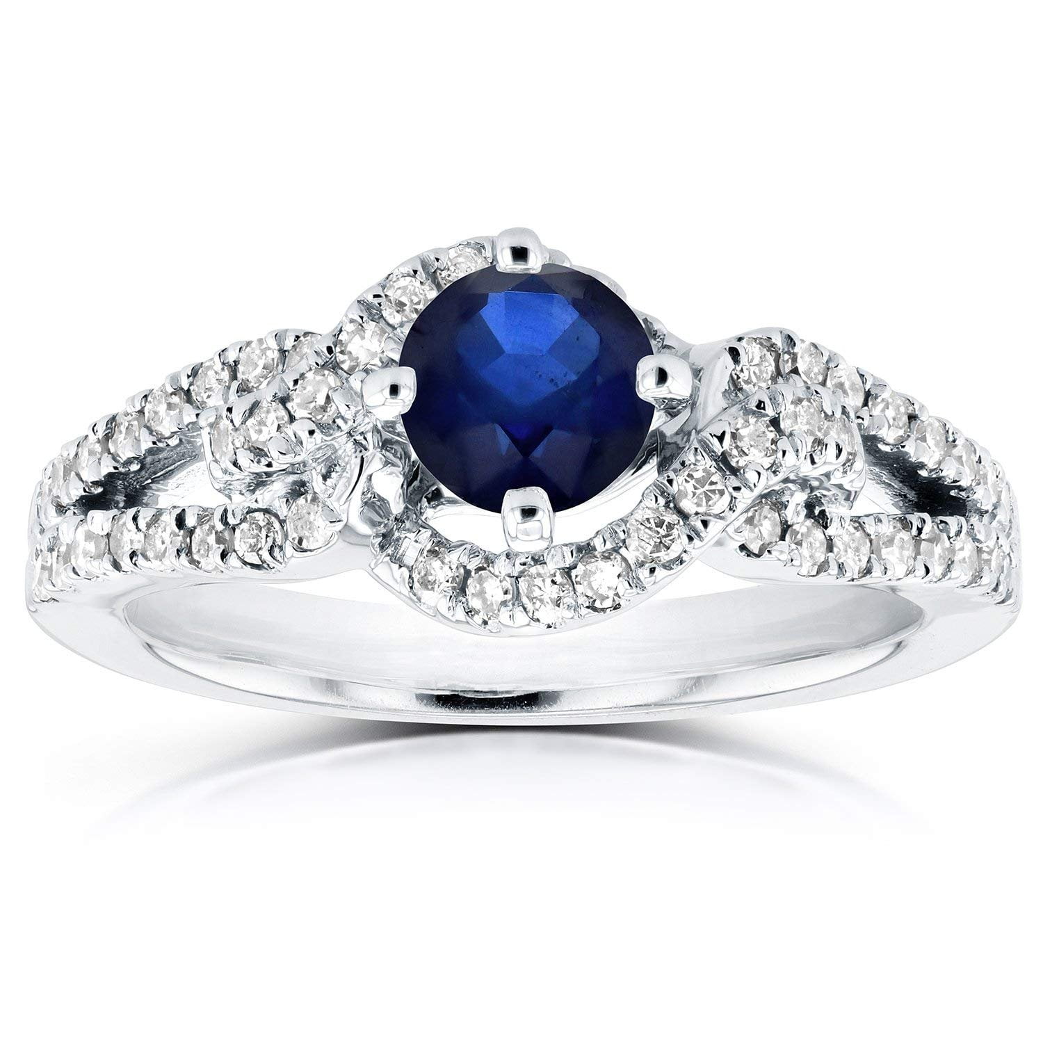 Kobelli - Blue Sapphire and Diamond Knot Engagement Ring 4/5 CTW in 14k ...