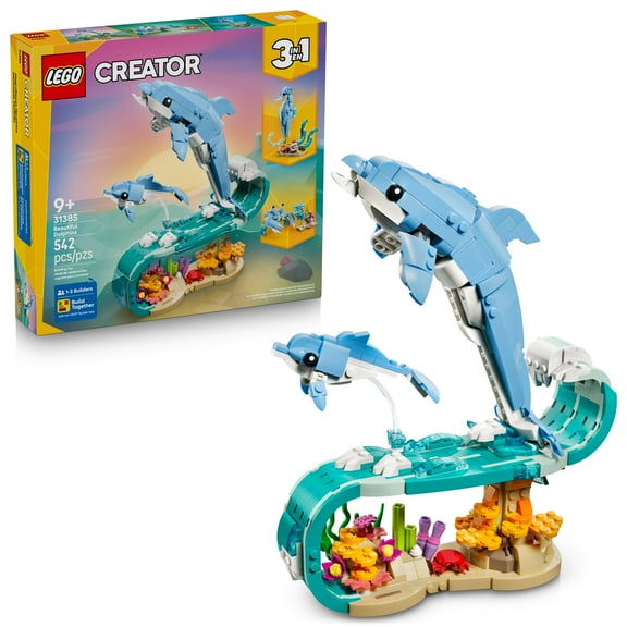LEGO Creator 3 in 1 Sea Animals: Beautiful Dolphins Building Toy for Girls, Boys, & Kids, Ages 8  - Build a Dolphin, Seahorse, or Crab Animal Figure - Gift Idea for Birthdays - 31385