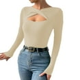 thumbnail image 1 of Jerséis de punto acanalado con aberturas y manga larga para mujer: corte ajustado, detalle de abertura en el pecho, poliéster, para fiestas o para el día a día, tallas S-XL, 1 of 7
