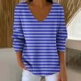 thumbnail image 2 of LIaqionyy Womens Striped Shirt Trendy V Neck Long Sleeve Basic Tee Casual Loose Fall Blouses Tops Outfits, 2 of 6