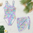 thumbnail image 3 of Xixirimido Rainbow Color Mermaid Scale Print Girls Swimwear One Piece with Adjustable Strap and Removable Bra, Fashion Bathing Suit with Mesh Cover Up Skirt for Teens, Size 11-12 Years, 3 of 7