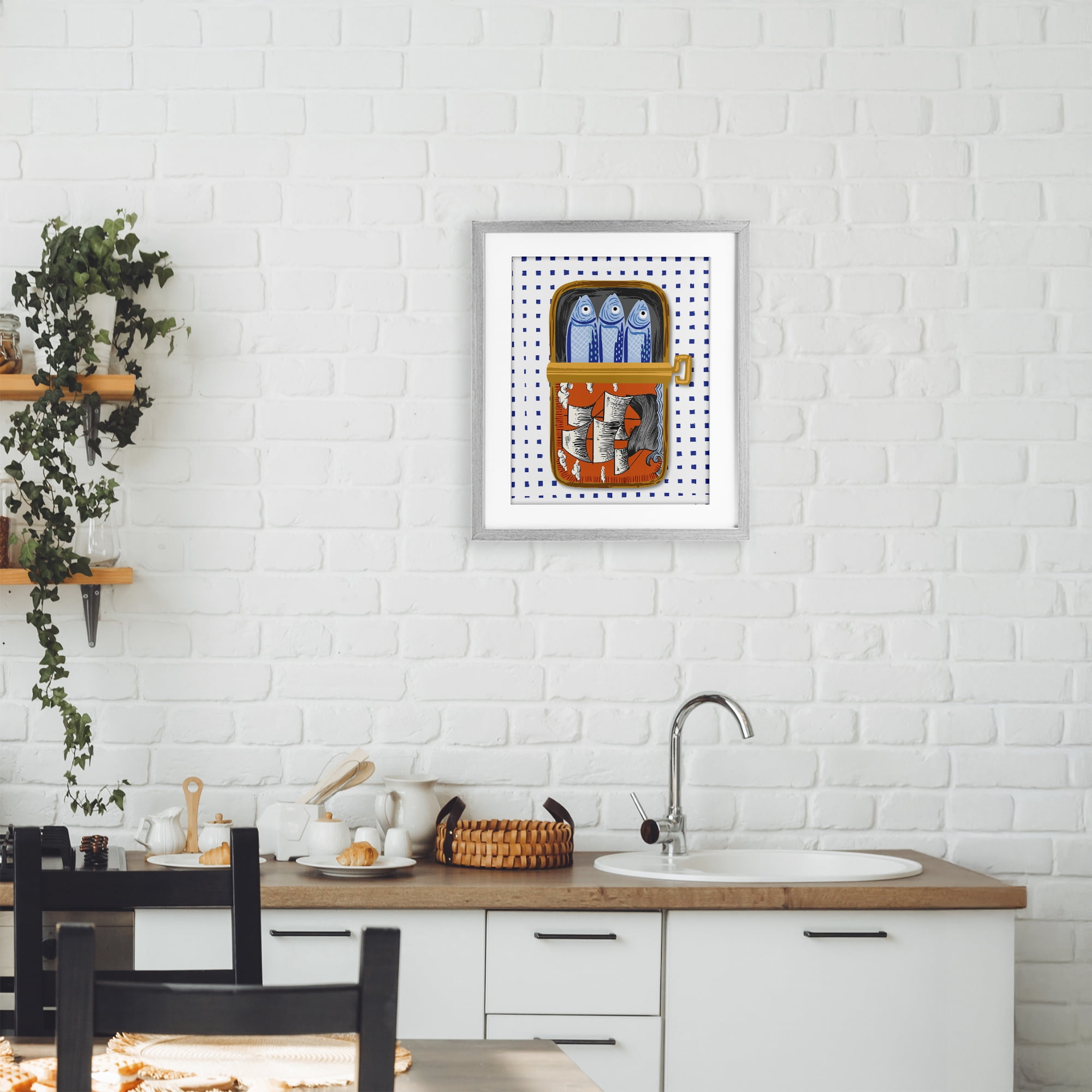 Stupell Industries Retro Nautical Sardines Tin Gray Framed Print Under Glass, design by Arrolynn Weiderhold