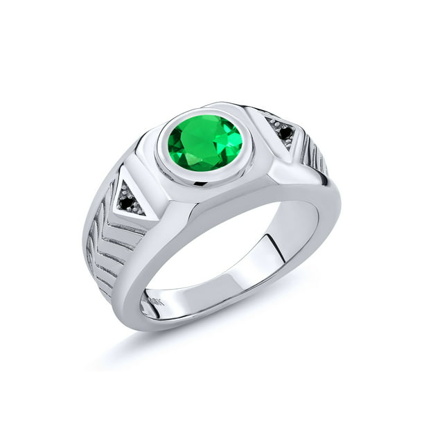 Gem Stone King - 1.68 Ct Round Green Simulated Emerald Black Diamond ...