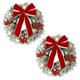 thumbnail image 1 of 2 coronas navideñas iluminadas, mini corona navideña preiluminada de 13 pulgadas con lazo rojo, corona de agujas de pino como se muestra, 1 of 5