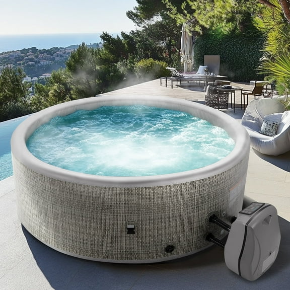 SESSLIFE 3-5 Person Inflatable Hot Tub, 65" Dia Round Portable Outdoor Spa Hot Tub with Cover, Control Panel, Heater Pump, 100 Jets and Filter, Max 104℉, 211 gal Blow up Hottub