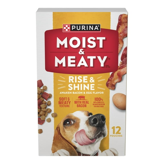 Purina Moist and Meaty Rise and Shine Awaken Bacon and Egg Flavor Soft Dog Food High Protein Pouches (12 Pouches)