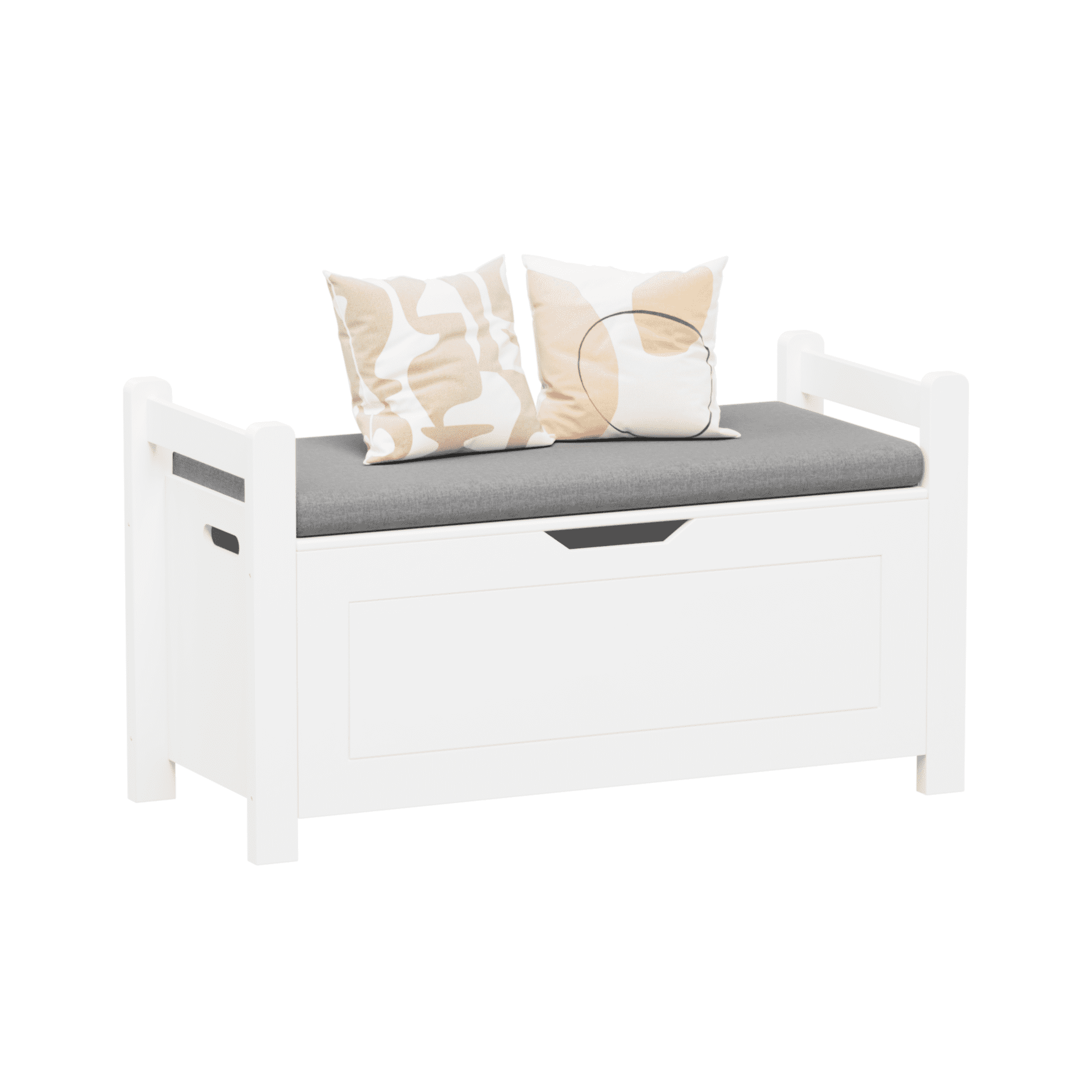 Newboti Kids Toy Box Chest, White Rubber Wood Toy Box for Boys Girls, Large Storage Cabinet with Cushion Seat Bench/Flip-Top Lid/Safety Hinge, Toy Storage Organizer Trunk for Nursery, Playroom 22276