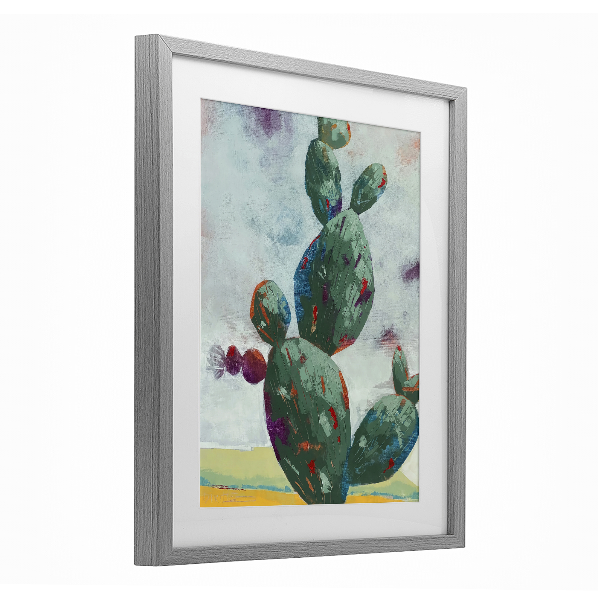 Stand Tall Rounded Cacti Gray Framed Print Under Glass, design by Dianna Fritzler