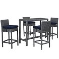 thumbnail image 1 of Modern Contemporary Urban Design Outdoor Patio Balcony Five PCS Pub Bar Chairs and Table Set, Navy Blue, Rattan, 1 of 2