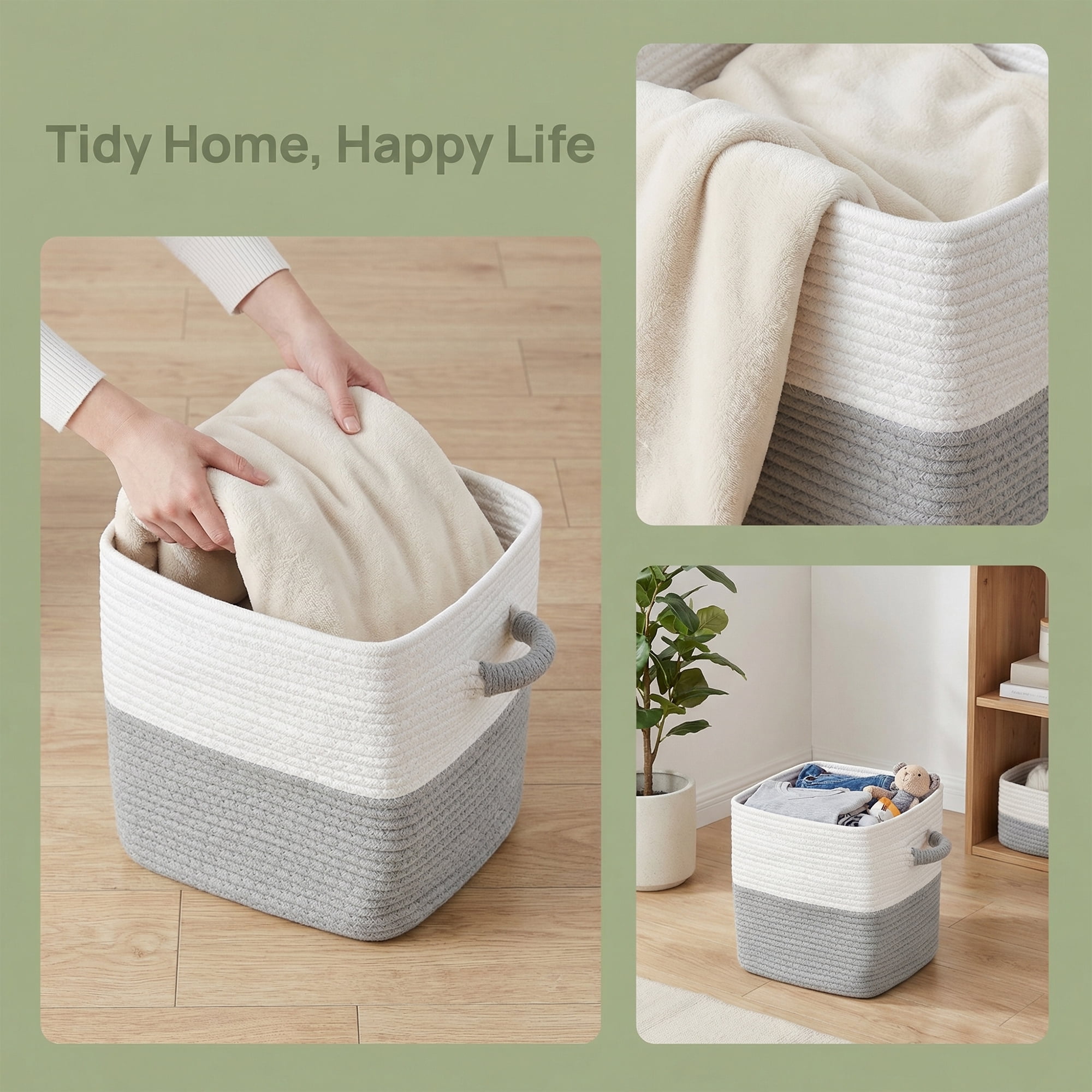 Unique Bargains Woven Storage Basket Shelf Closet White Grey 11*11*11in