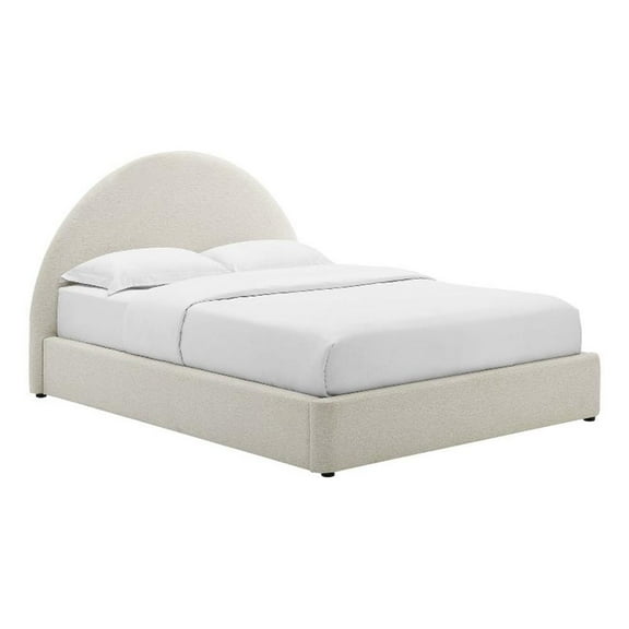Pemberly Row Arched Round Full Platform Bed in Heathered Weave Ivory
