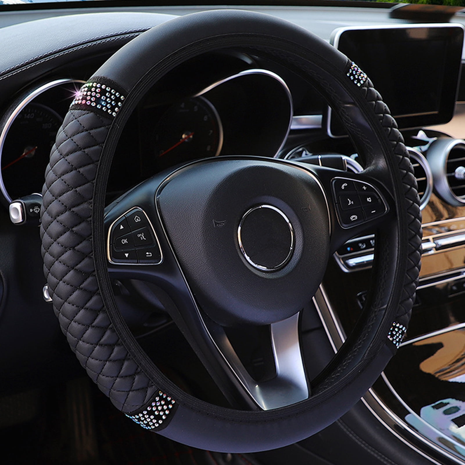 SJENERT Bling Steering Wheel Cover Sparkling Car SUV Breathable Anti