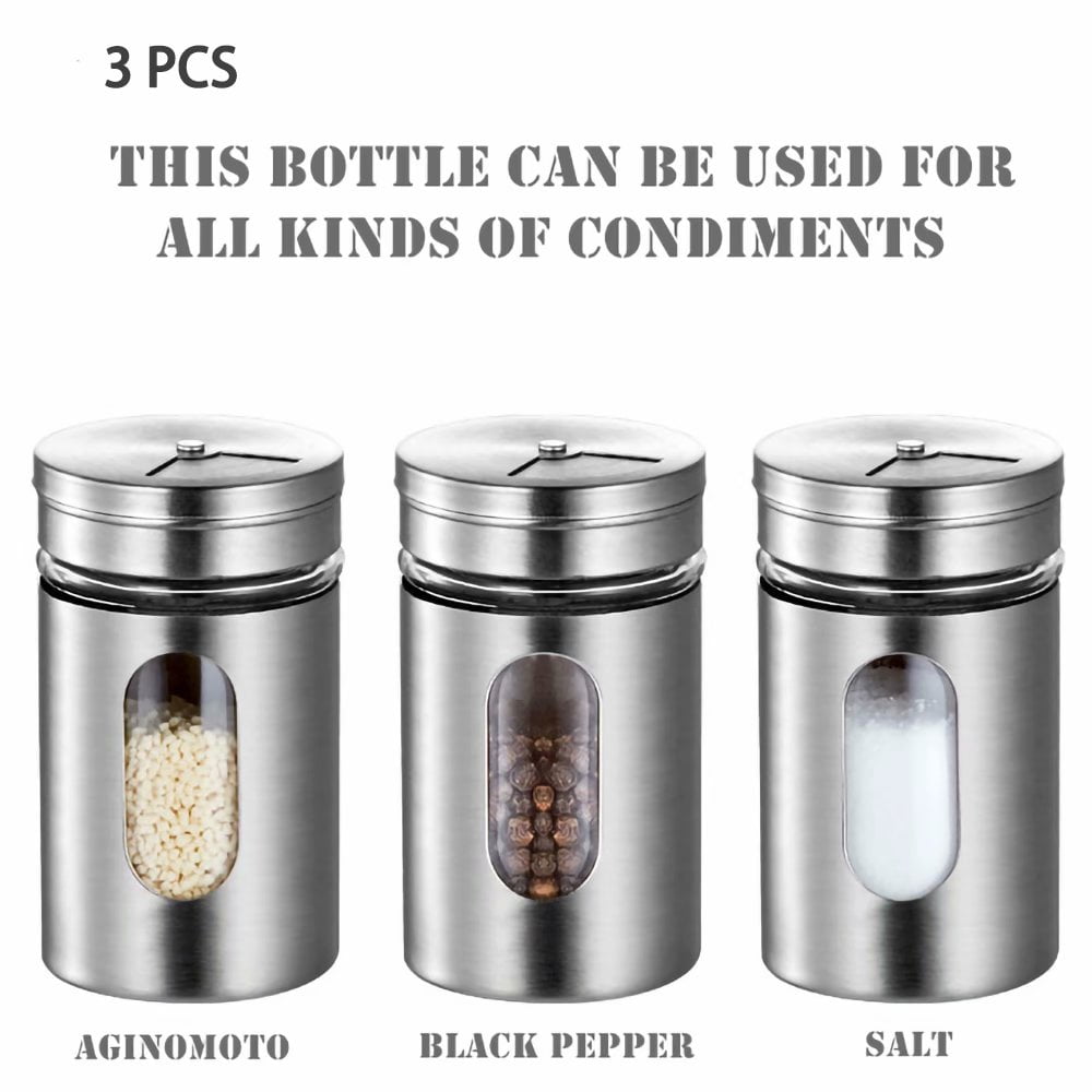Stainless Steel Spice Jars Seasoning Cans Rotate Cover Salt Pepper