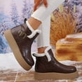 thumbnail image 4 of Women's Platform Winter Snow Boots Fashion Leather Chunky Footbed Fleece Lined Warm Ankle Booties for Women, 4 of 7