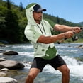 thumbnail image 2 of OIOLOYJM Sun Protection Shirts for Men Quick Dry Lightweight Uv Protection Rash Guard Camo Short Sleeve Hoodies Summer Hiking Fishing Clothes Light Green L, 2 of 5