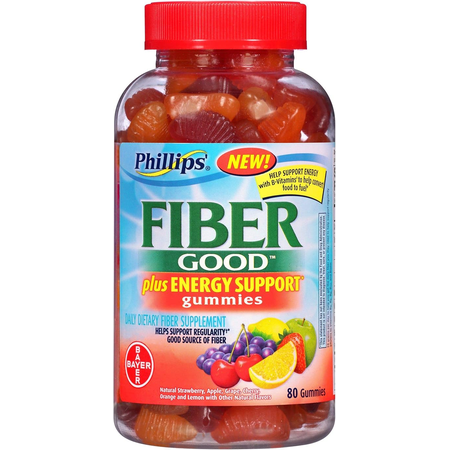 Phillips' Fiber Good Plus Energy Support Gummies 80 ea (Pack of 4)