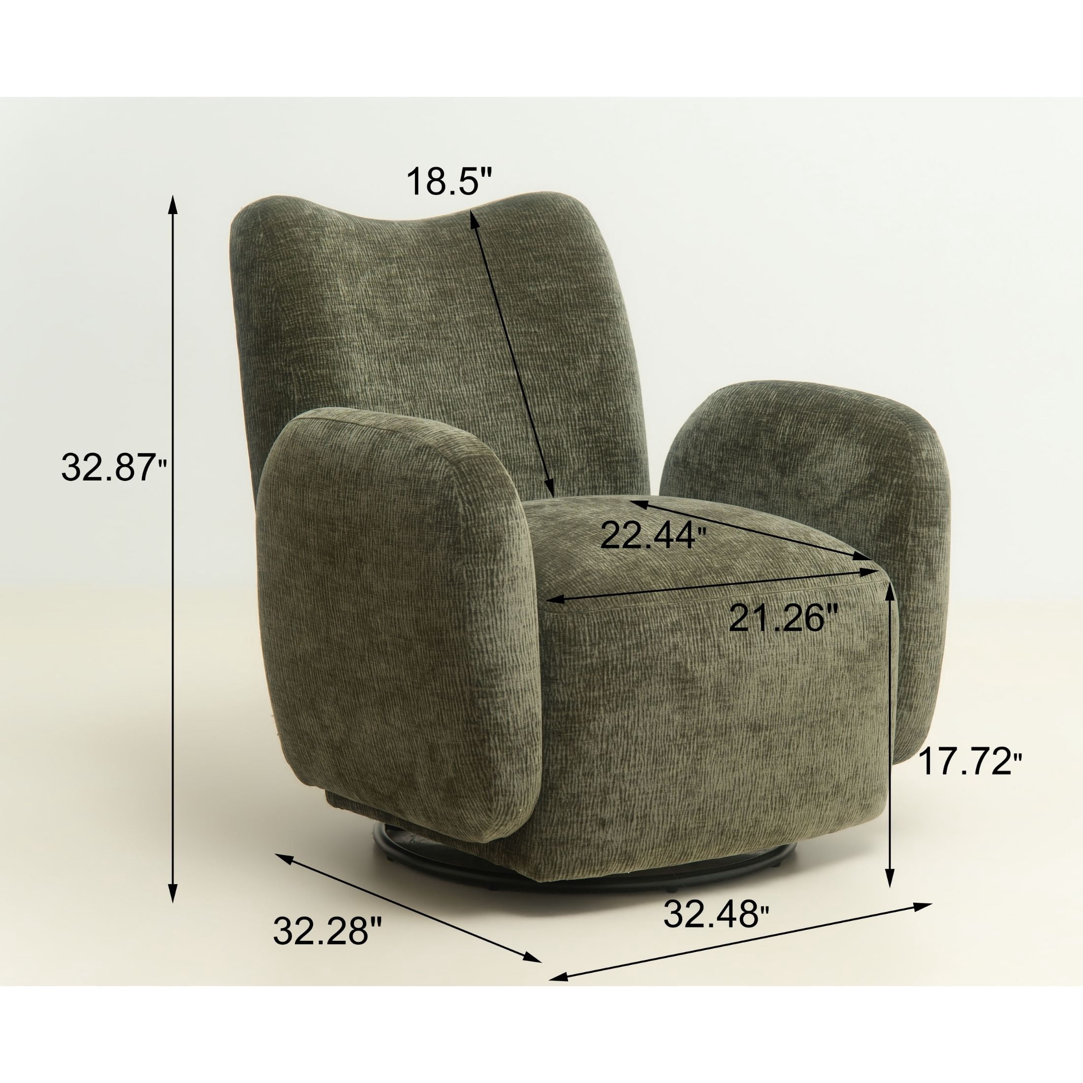 Noble House Gabryle 360° Swivel Accent Chair, Luxurious Chenille Upholstered Barrel Chair, Living Room, Olive Green
