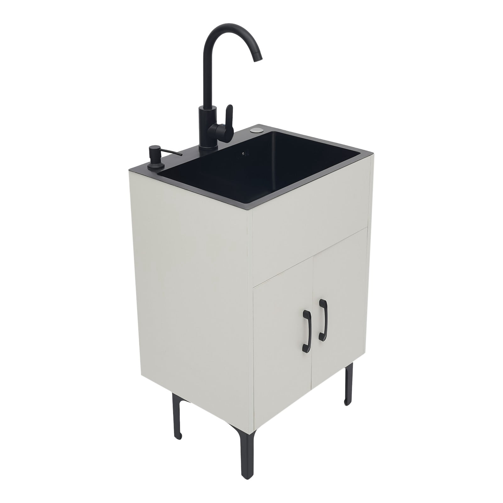 Freestanding Bathroom Sink Cabinet, 201 Stainless Steel, Solid Wood Construction, Nano Coating, Welding, Polishing Process, Perfect for Hotels, Restaurants, and Kindergartens
