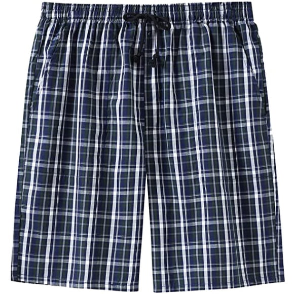 Men’s Pajama Shorts Cotton Sleep Short Pockets Sleep Bottoms Plaid Lounge Shorts