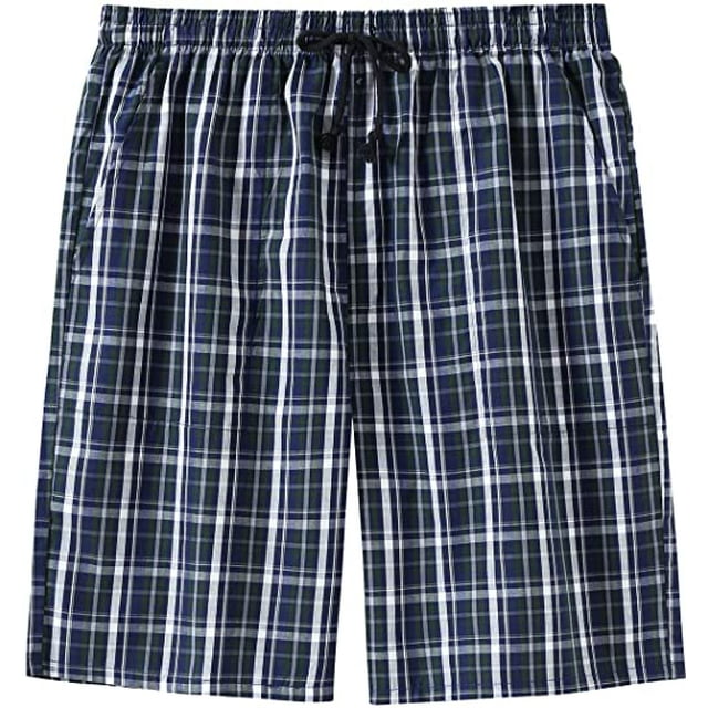 Shorts de Pyjama pour Hommes en Coton, Short de Sommeil avec Poches, Bas de Sommeil, Shorts de Détente à Carreaux