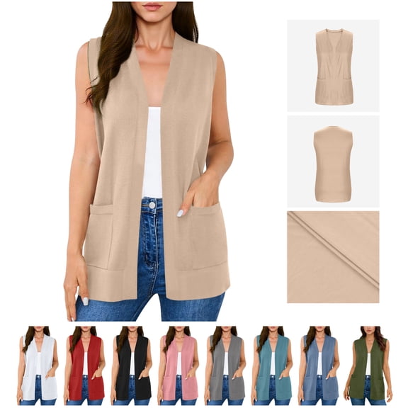 NSLGXD Womens Sleeveless Vest Cardigan Plus Size Open Front Beach Cover Ups Summer Casual Soft Cotton Blend Lightweight Waistcoat with Pockets S-3XL