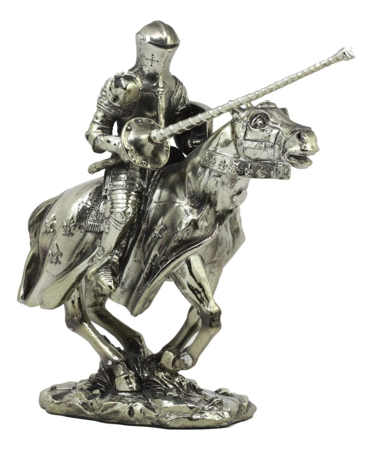Ebros Medieval Suit Of Armor Knight Jousting On Horse Statue