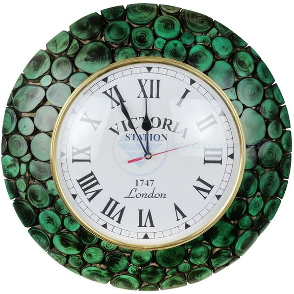 Nagina International Large Algae Green Sliced Logs Premium Wood Crafted Decorative Yet Functional Wall Clock with Matte Velvet Finish | Exclusive Wall Gifts Decor