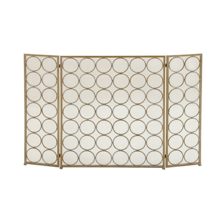 

DecMode 47 x 32 Brass Metal Foldable Mesh Netting 3 Panel Geometric Fireplace Screen with Circle Pattern 1-Piece