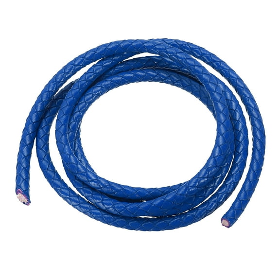 Uxcell Round Braided Leather Cord, 5mm Round Braided Genuine Leather Cord Rope for Crafts Jewelry Making Navy Blue (1.1 Yards)