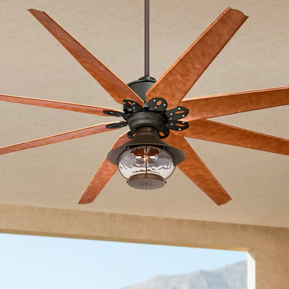 72" Casa Vieja Predator Rustic Farmhouse Indoor Outdoor Ceiling Fan with LED Light English Bronze Cherry Hammered Glass Damp Rated for Patio Exterior