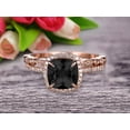 thumbnail image 4 of Milgrain 2.55 Carat Cushion Cut Black Diamond Moissanite Wedding Set Bridal Ring 10k Rose Gold Curved Matching Band Art Deco, 4 of 6