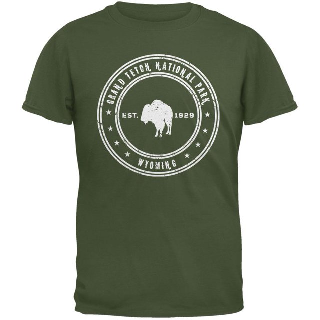 Grand T-Shirt Adulte Vert Militaire Parc National Teton