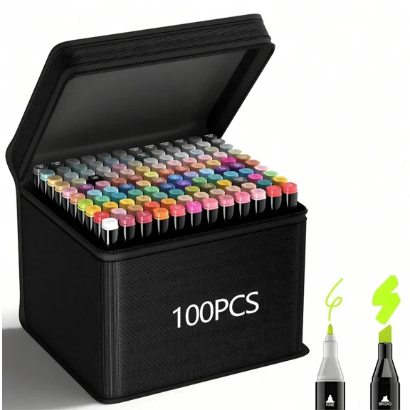 100 Colors Alcohol Markers, Dual Brush Tip Permanent Art Markers and Coloring Pens for Book Painting, Card Making, and Adult Art Crafts, 1 Pack